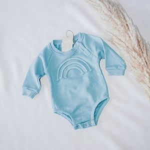 Embroidered Rainbow Sweater Romper - Teal